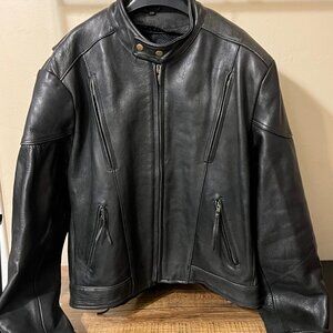 Vintage Heavy Leather Biker Jacket With Adjustable Laces, Size 48
